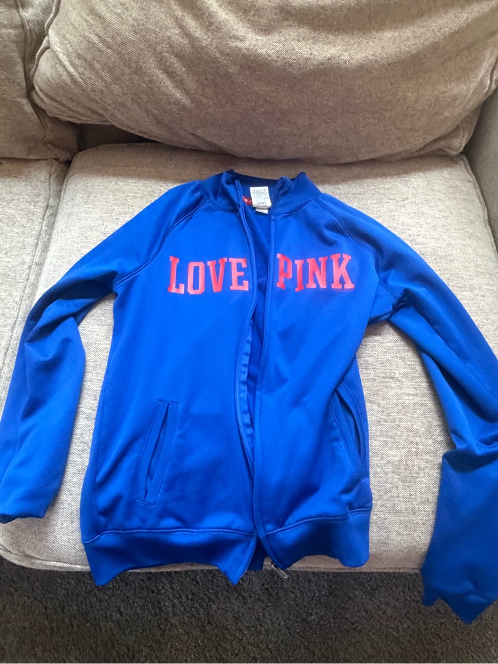 PINK Victoria's Secret KU Jayhawks Royal Blue Jacket with Red Logo